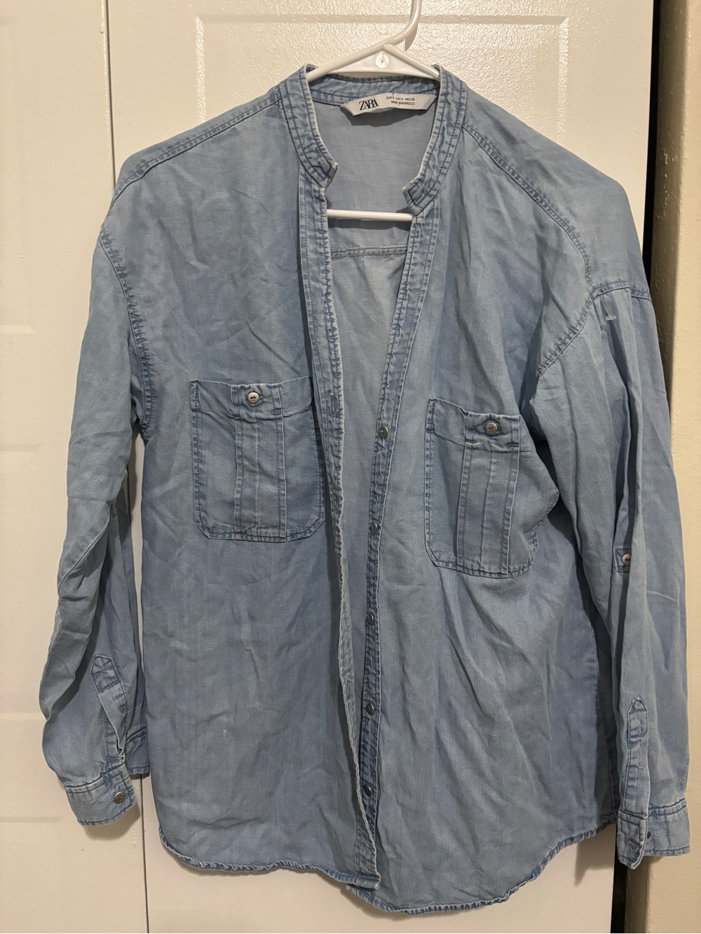 ZARA Light Wash Denim Shirt Jacket in Pale Blue